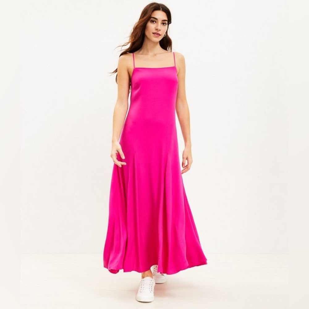 Hot Poppy Pink Crepe Slip Maxi Dress — LOFT